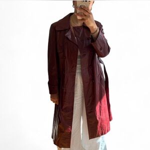 K & H burgundy Genuine Leather trench coat